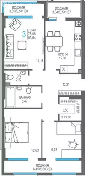 3-комнатная квартира: Алушта, улица Багликова, 27/7 (76.98 м)