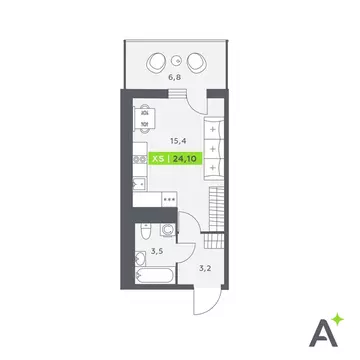 Квартира-студия: Кудрово, Солнечная улица, 4 (24.1 м)