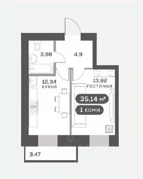 1-к кв. Красноярский край, Красноярск Академгородок мкр,  (35.14 м)