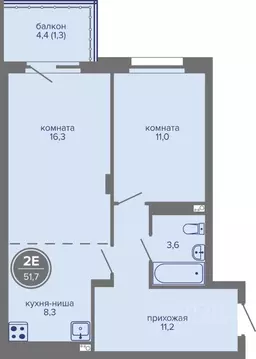 2-к кв. Пермский край, Пермь ш. Космонавтов, 309Ак1 (51.7 м)