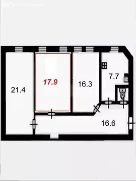 1к в 3-комнатной квартире (17.9 м)