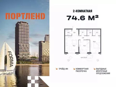 2-к кв. Москва Портлэнд жилой комплекс (74.6 м)