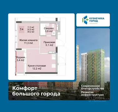 1-к кв. Нижегородская область, Нижний Новгород Кузнечиха Город жилой ...