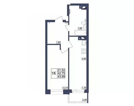 1-к кв. Башкортостан, Уфа Космос жилой комплекс, лит1 (43.78 м)