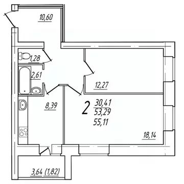 2-к кв. Вологодская область, Череповец Комсомольская ул., 15 (55.11 м)