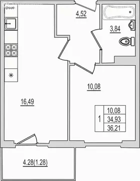 1-комнатная квартира: Псков, Рижский проспект, 94Д (36.21 м)