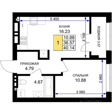 1-к кв. Калининградская область, Гурьевск Включи жилой комплекс (40.14 ...