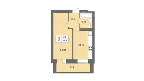 1-к кв. Башкортостан, Уфа Дагестанская ул., лит11 (38.9 м)