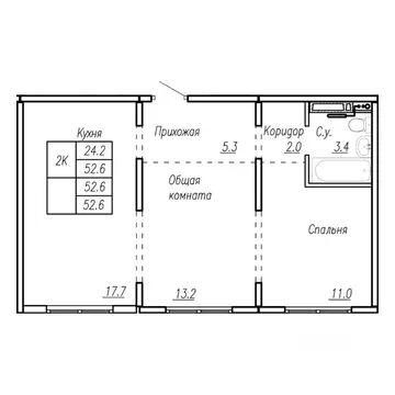 2-к кв. Алтайский край, Барнаул ул. Антона Петрова, 210Б (52.6 м)