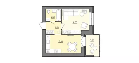 1-комнатная квартира: Рыбинск, Февральская улица, 12 (38.8 м)