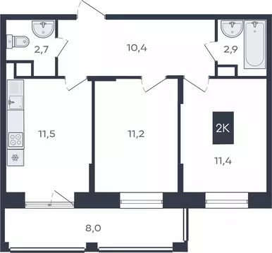 2-к кв. Чувашия, Чебоксары ул. Академика РАН Х.М. Миначева, 2 (54.2 м)