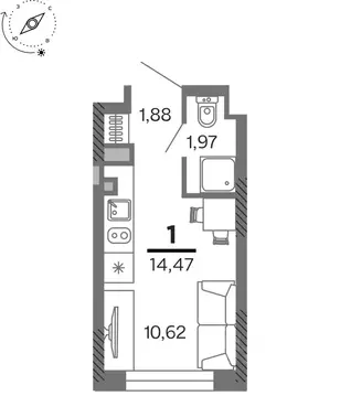 1-к кв. Рязанская область, Рязань Олимпийский городок мкр, 10 (14.47 ...