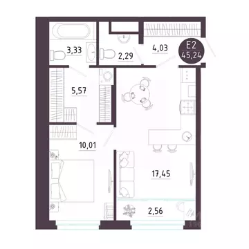 1-к кв. Рязанская область, Рязань Московское ш. (45.24 м)