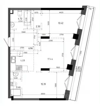 3-к кв. Татарстан, Казань Яналиф жилой комплекс (70.43 м)