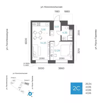 2-к кв. Башкортостан, Уфа Глумилино-1 мкр, 8-е Небо жилой комплекс ...