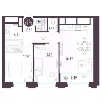 2-к кв. Рязанская область, Рязань Московское ш. (57.75 м)