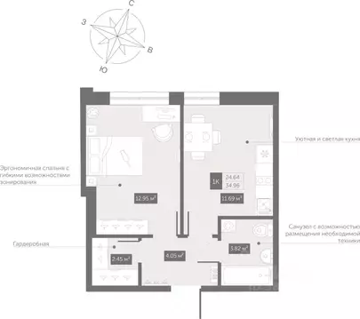 1-к кв. Санкт-Петербург ул. Матроса Железняка, 1А (36.5 м)