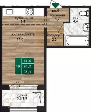1-к кв. Алтайский край, Барнаул ул. 6-я Нагорная, 15Вк4 (28.1 м)