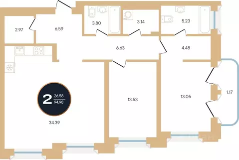 2-к кв. Башкортостан, Уфа ул. Рихарда Зорге, 73/1 (94.98 м)