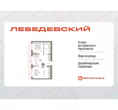 1-комнатная квартира: Новосибирск, квартал Лебедевский, 1/3 (56.2 м)