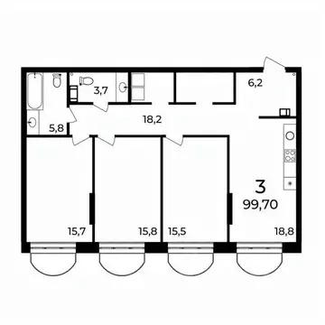 3-к кв. Нижегородская область, Нижний Новгород ул. Воровского, 8 (99.7 ...