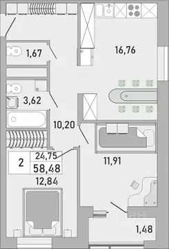 2-к кв. Башкортостан, Уфа Бакалинская ул., 9/1 (58.48 м)
