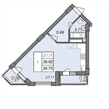 1-к кв. Воронежская область, Воронеж Волгоградская ул., 45 (37.0 м)