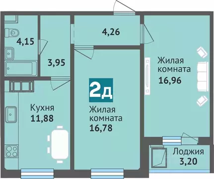 2-к кв. Чувашия, Чебоксары ул. Богдана Хмельницкого, 129 (61.16 м)