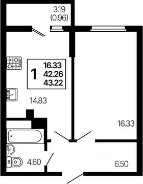 1-к кв. Самарская область, Самара  (43.22 м)