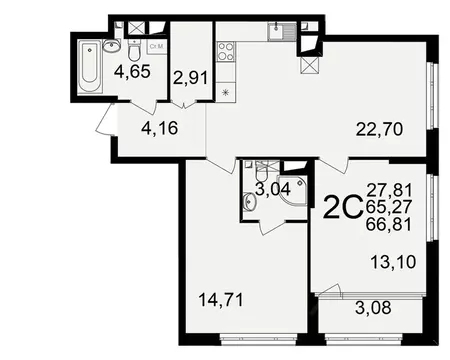 2-к кв. Рязанская область, Рязань ул. Ленинского Комсомола (65.27 м)