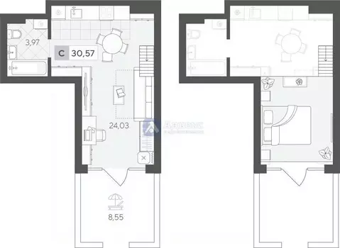 Студия Тюменская область, Тюмень ул. Сергея Корепанова, 34 (36.55 м)