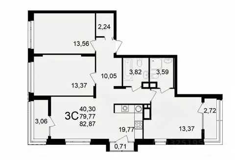 3-к кв. Рязанская область, Рязань Аура жилой комплекс (82.87 м)