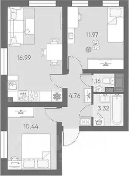 2-к кв. Санкт-Петербург ул. Морской Пехоты, 22к3 (48.64 м)