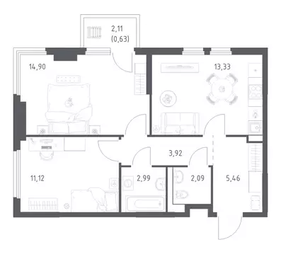 2-к кв. Московская область, Ленинский городской округ, Мисайлово пгт, ...