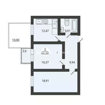 2-комнатная квартира: Магнитогорск, улица Зелёный Лог, 67/2 (66.5 м)