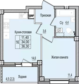 1-к кв. Псковская область, Псков Крестовский жилой комплекс (36.3 м)