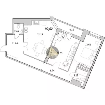 2-комнатная квартира: Санкт-Петербург, улица Кустодиева, 5к1 (92.62 м)