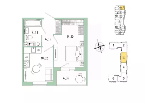 1-к кв. Ленинградская область, Гатчина Въезд мкр,  (35.93 м)