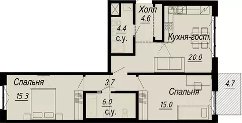 2-к кв. Санкт-Петербург наб. Реки Карповки, 27 (71.3 м)