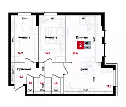 3-к кв. Ставропольский край, Невинномысск Новая ул., 1 (81.1 м)