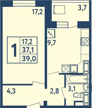 1-к кв. Башкортостан, Уфа ул. Мечтателей, 17 (38.9 м)