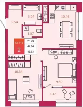 2-к кв. Тульская область, Тула ш. Калужское, 20к2 (46.2 м)