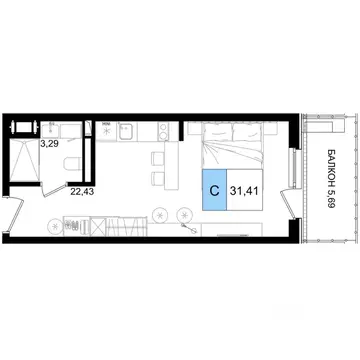 1-к кв. Краснодарский край, Анапа Лучи жилой комплекс (31.41 м)
