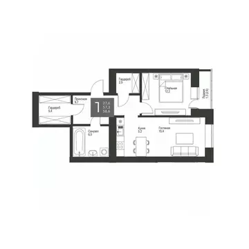 1-к кв. Татарстан, Альметьевск ул. Гафиатуллина, 60 (57.6 м)