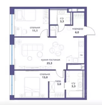3-к кв. Москва ул. Василия Ланового, 7с1 (67.3 м)