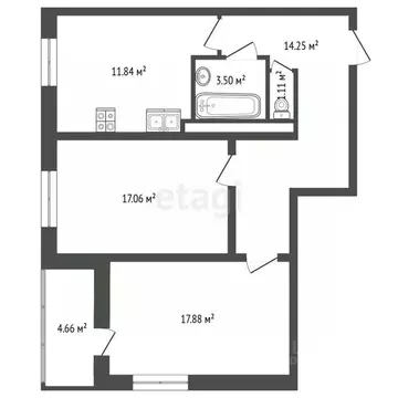 2-к кв. Калужская область, Калуга ул. Серафима Туликова, 4 (68.8 м)