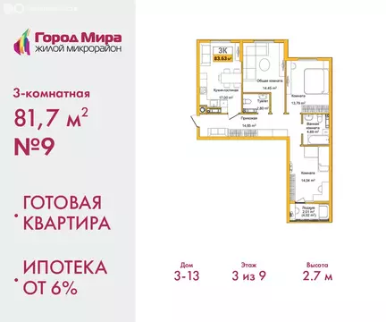 3-комнатная квартира: Симферополь, улица Батурина, 133 (81.7 м)