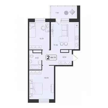 2-к кв. Тюменская область, Тюмень Горизонт жилой комплекс (59.73 м)