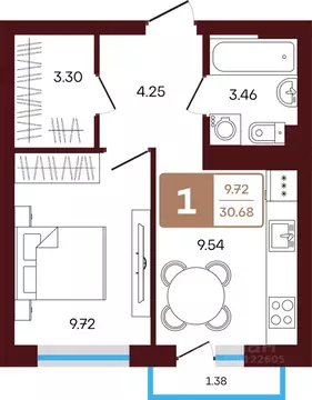 1-к кв. Башкортостан, Иглинский район, с. Акбердино  (30.68 м)