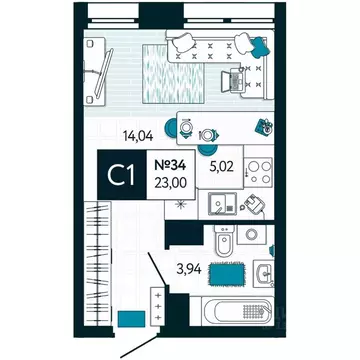 Студия Тульская область, Тула ул. Чмутова (23.0 м)
